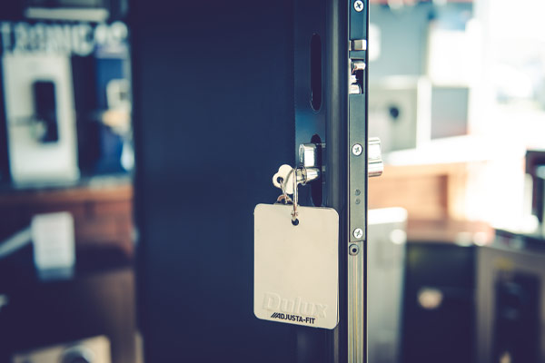 Black security door lock and key